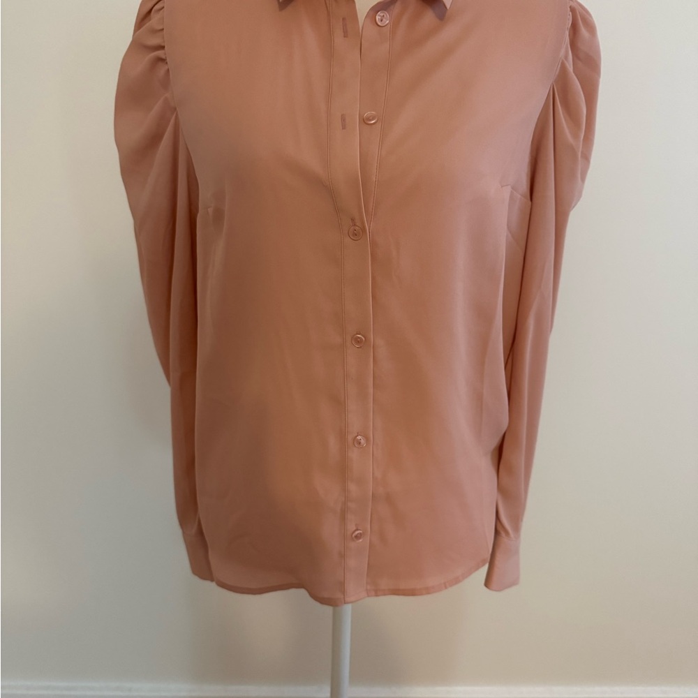 H&M Women's Blush Pink Button-Up Top with puff sleeve detail NEW NWT Medium